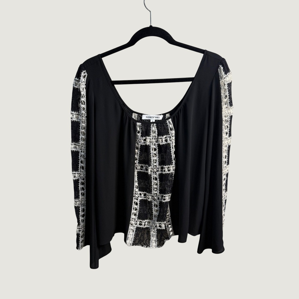 Elizabeth and James Black Lace Panel Blouse Top Women's Small‎ Boho Romantic